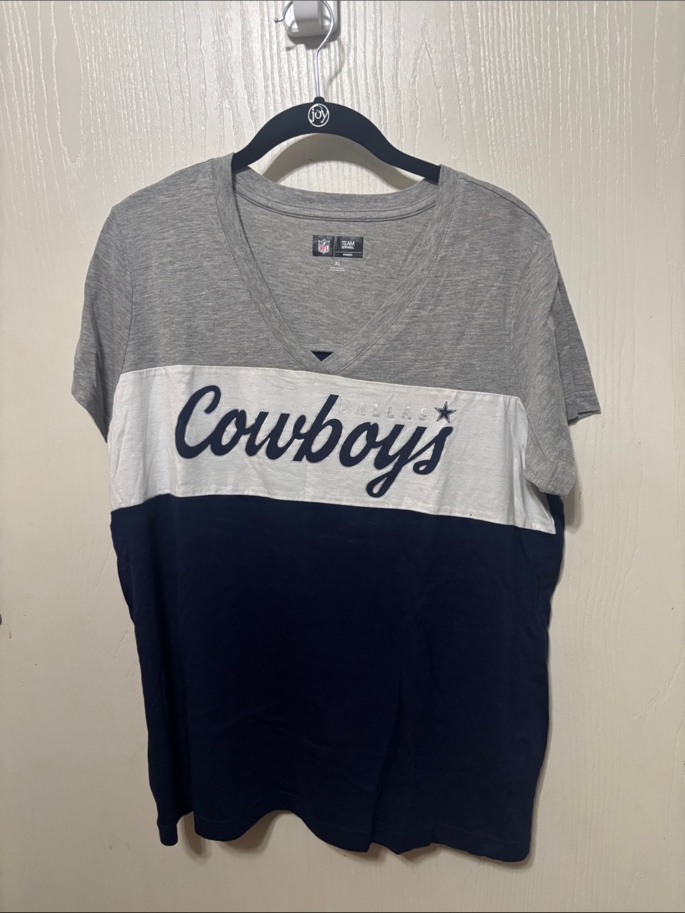 NFL Dallas Cowboys Colorblock V-Neck Tee - Gray/White/Navy